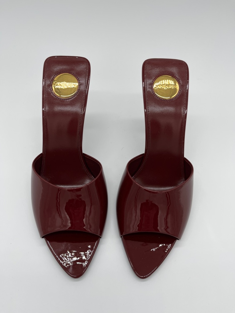 Saint Laurent Romy heeled Mules Patent Leather Stiletto Bordeaux - 8 - Picture 5 of 13